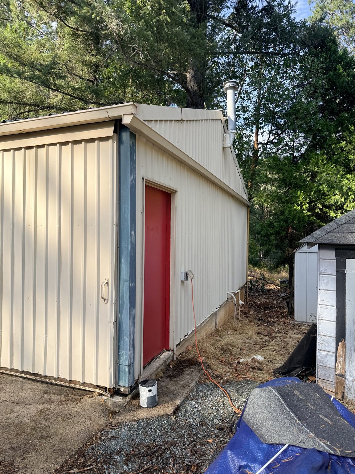 Corner and door area of the metal building during prep